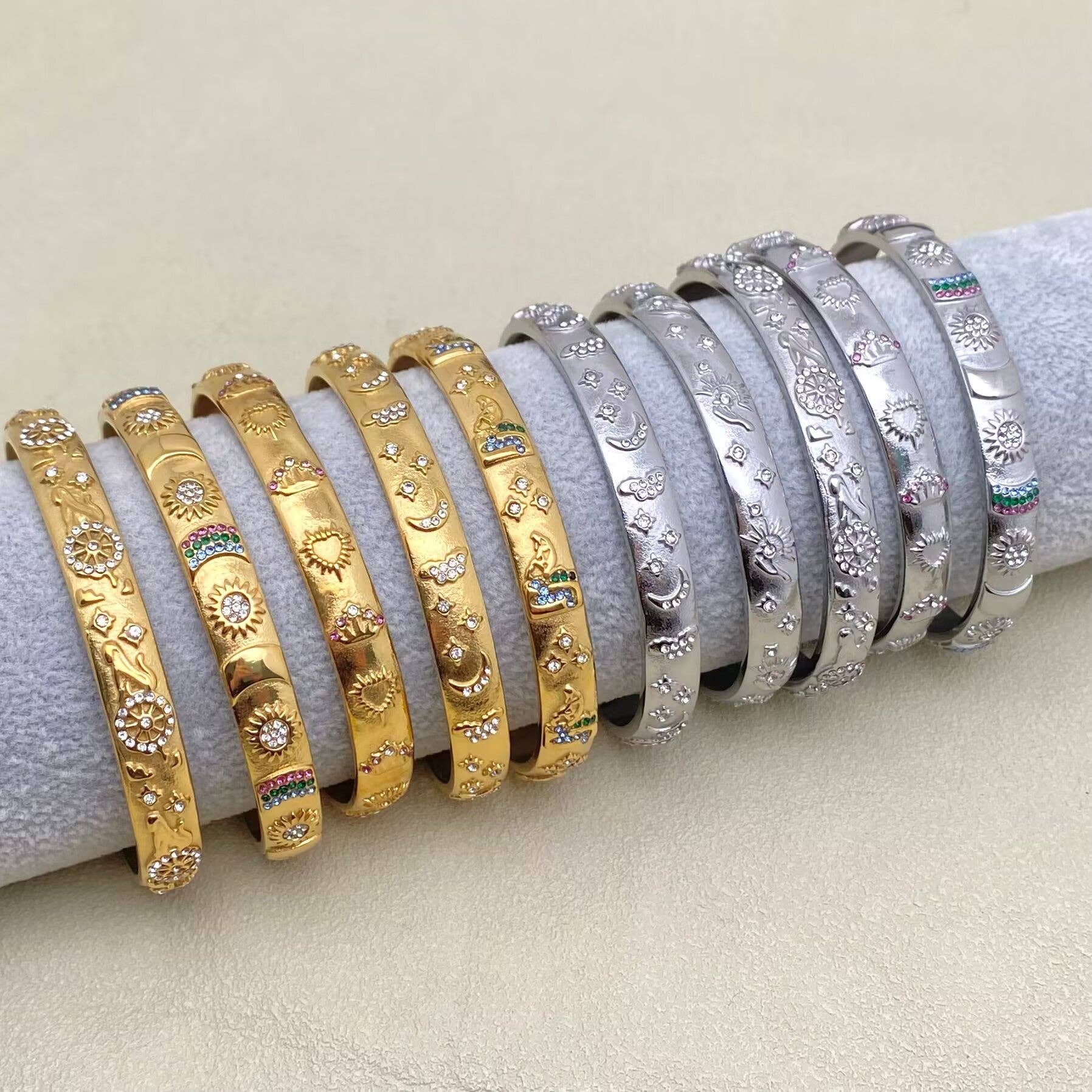 Surprise Tarot Style 18K Gold Plated S.Steel Cuff Bangle