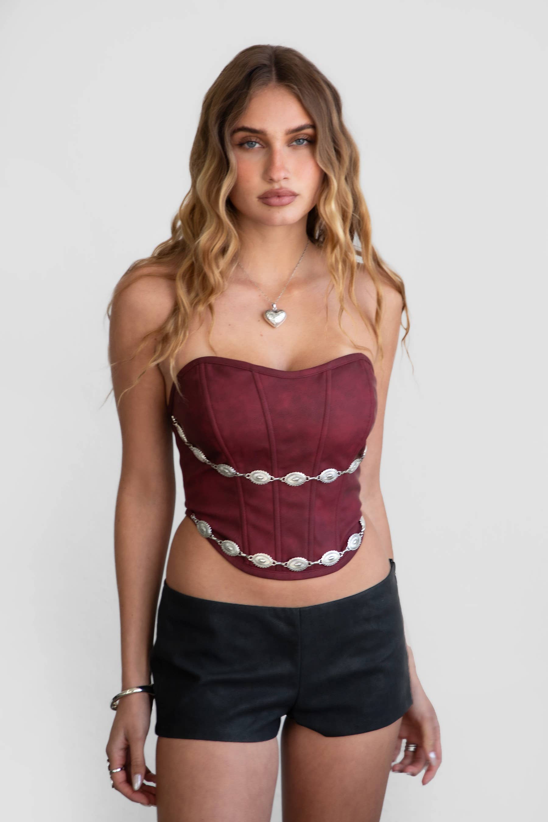 LEIAH PU Vegan Leather Low Rise Micro Shorts Zipper Closure