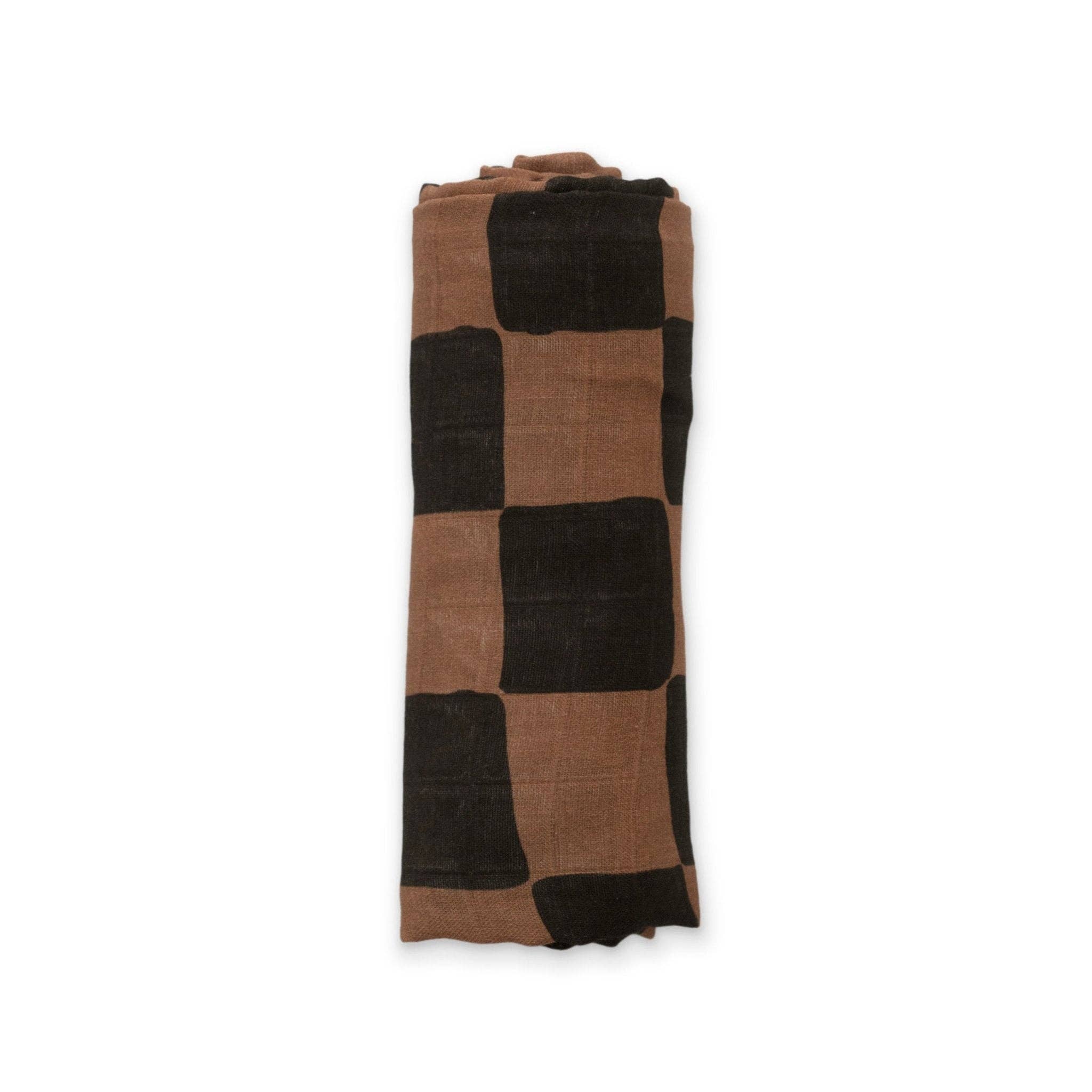 Ellie Sue - Ink & Earth Checkerboard Muslin Swaddle Blanket