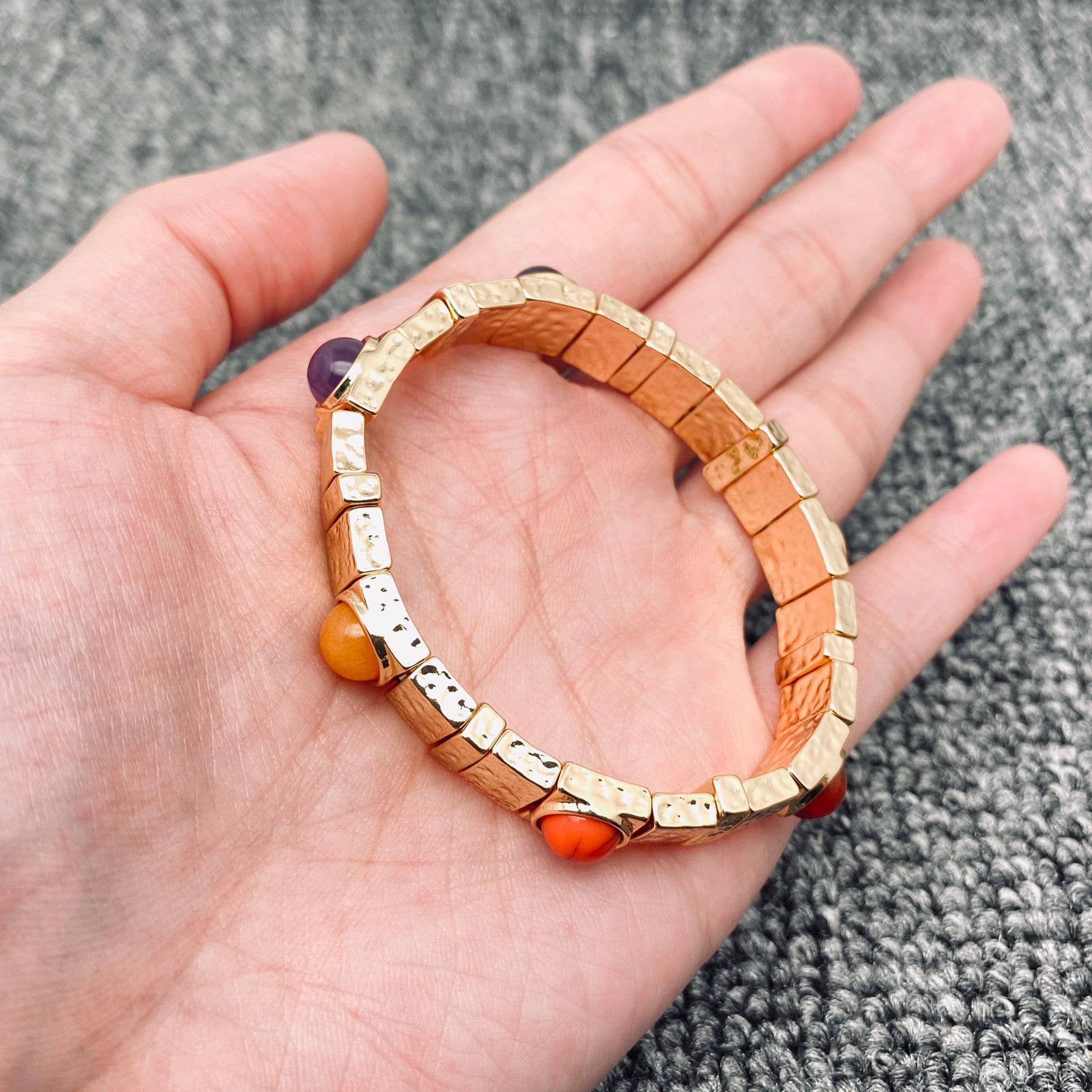 Mio Queena - Vintage Inlaid Stone Gilded Bangle & Elastic Bracelet - CS