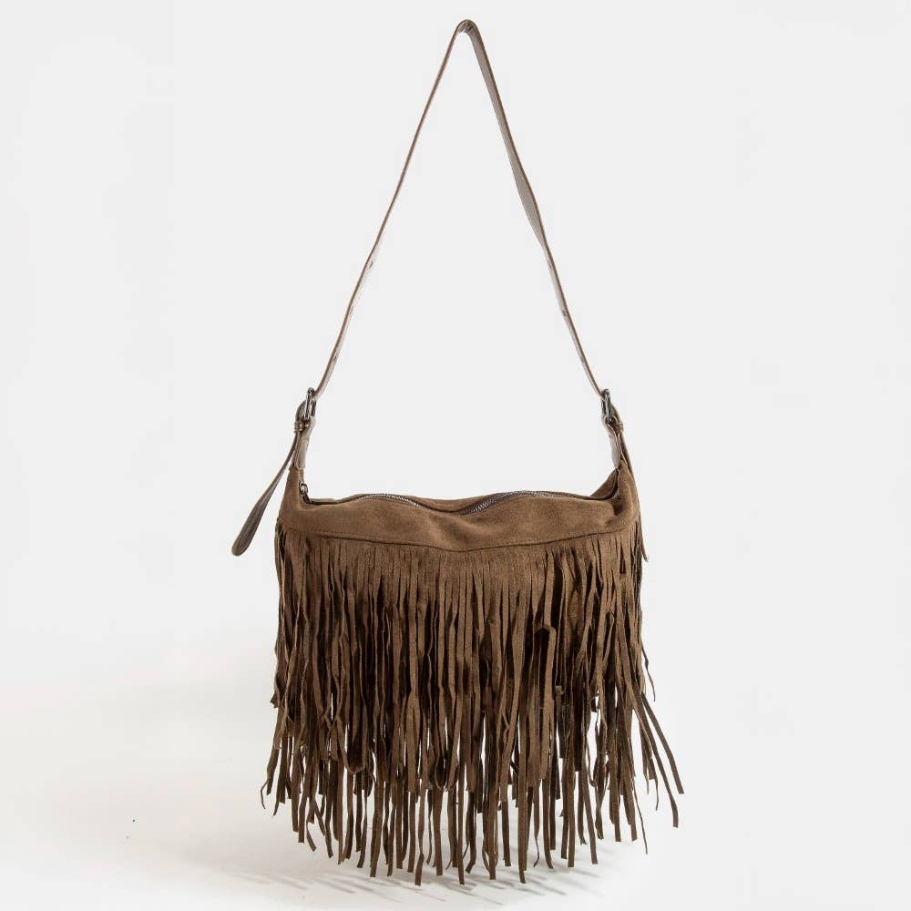 Collections by Fame Accessories - Fringe Suede Shoulder Bag