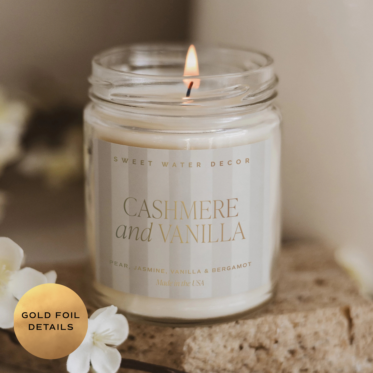Sweet Water Decor - Cashmere and Vanilla 9 oz Soy Candle - Home Decor & Gifts