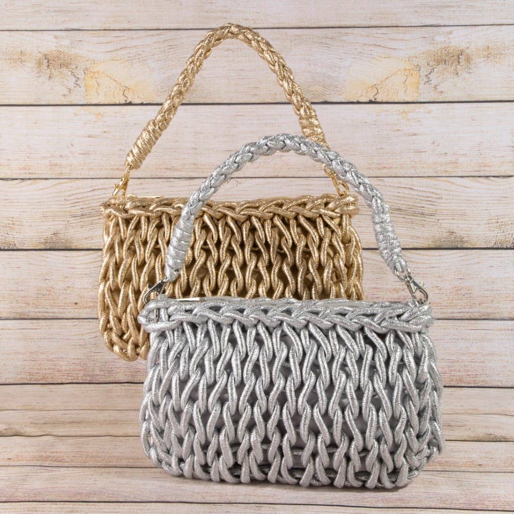 Glamorous Metallic Knotted Rope Woven Shoulder Bag