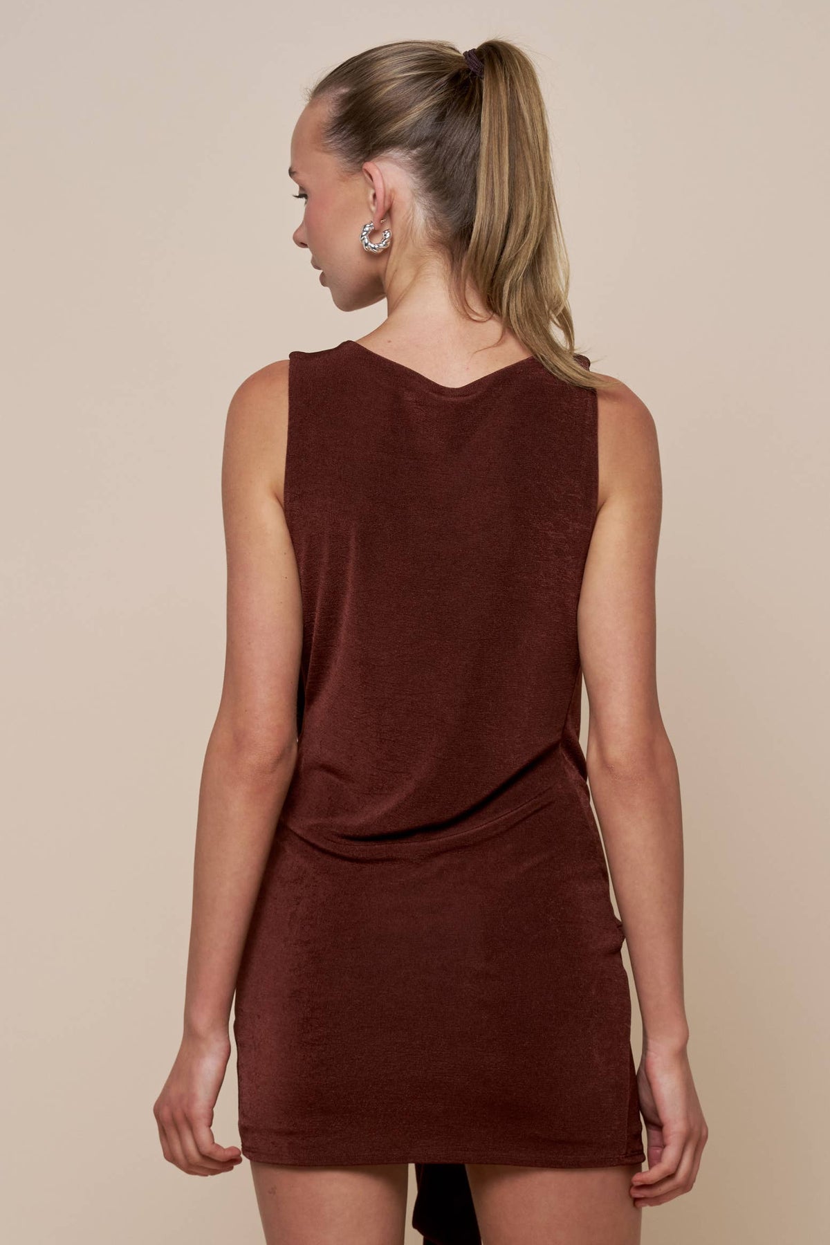 Blue Blush - Twis Plunging Wrap Bodycon Mini Dress