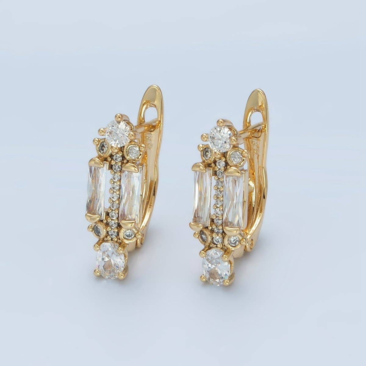 Aim Eternal - 14K Gold Filled CZ Micro Paved Baguette English Lock Earrings | AD617