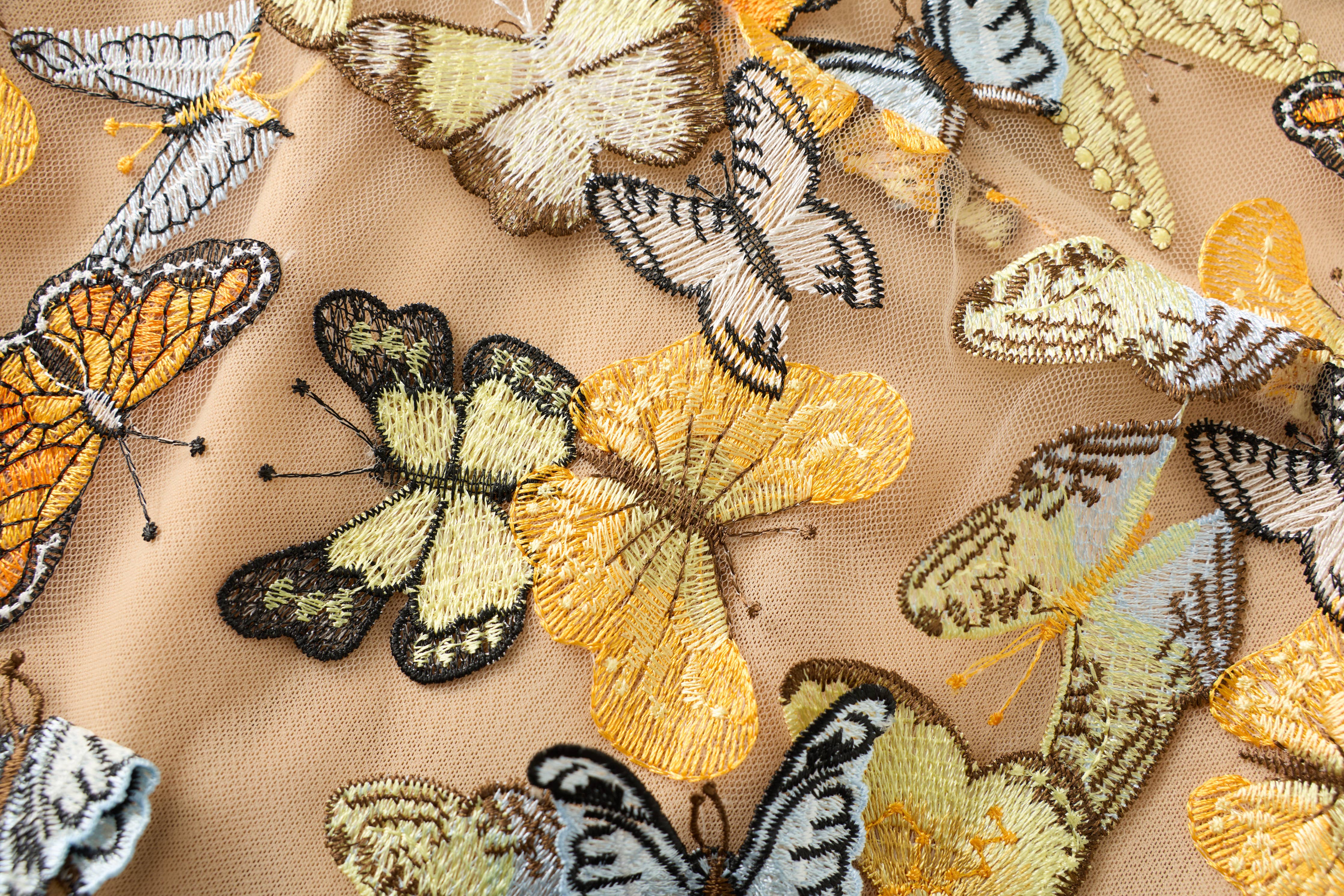 Embroidered Butterfly Tulle Strapless Gown