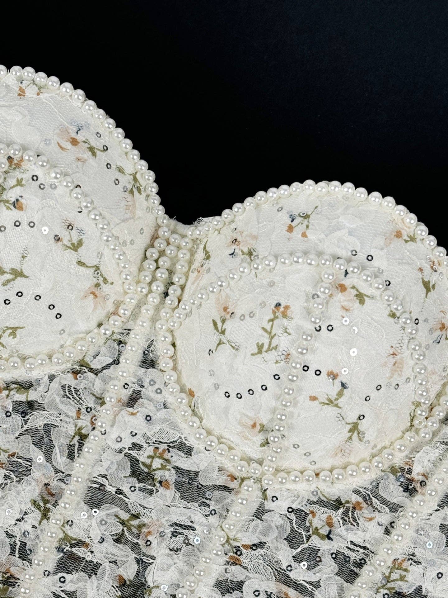 SALINA TRADING INC - Fishbone Lace Underbust Corset Top With Pearls