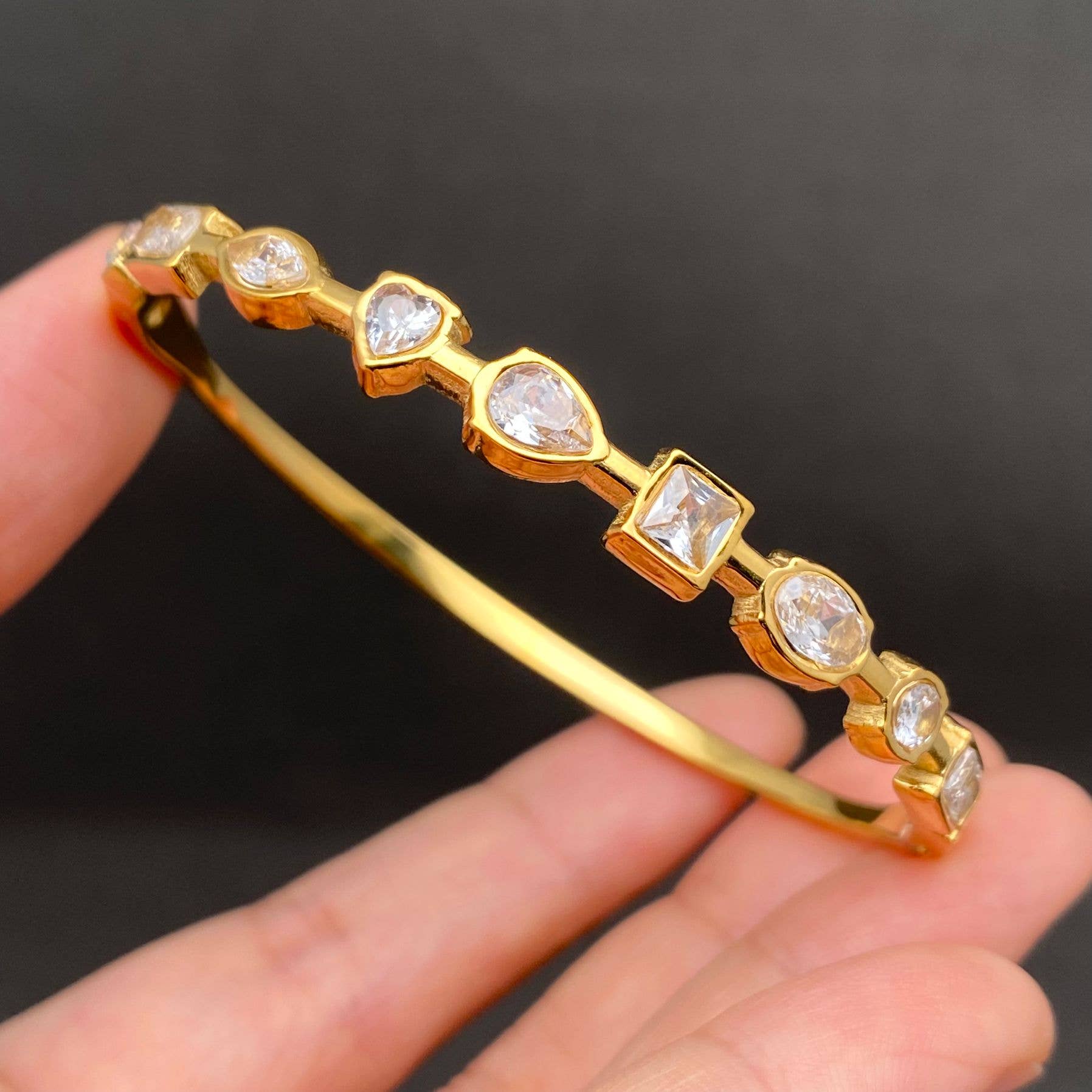 Mio Queena - Colored Zircon inlaid 18K Gold Plated S.Steel Bangle - FGS