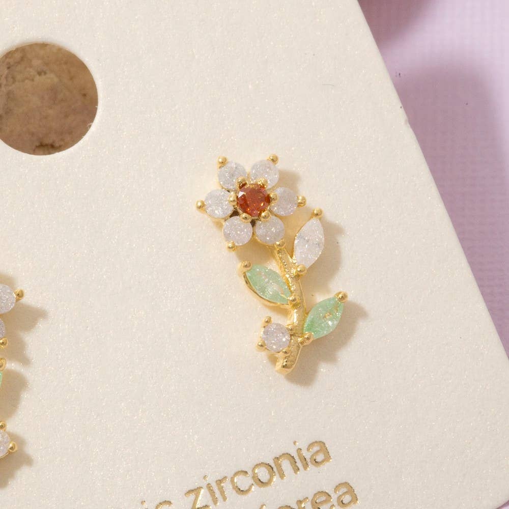 Fame Accessories - Gold Dipped Cz Flower Stud Earrings