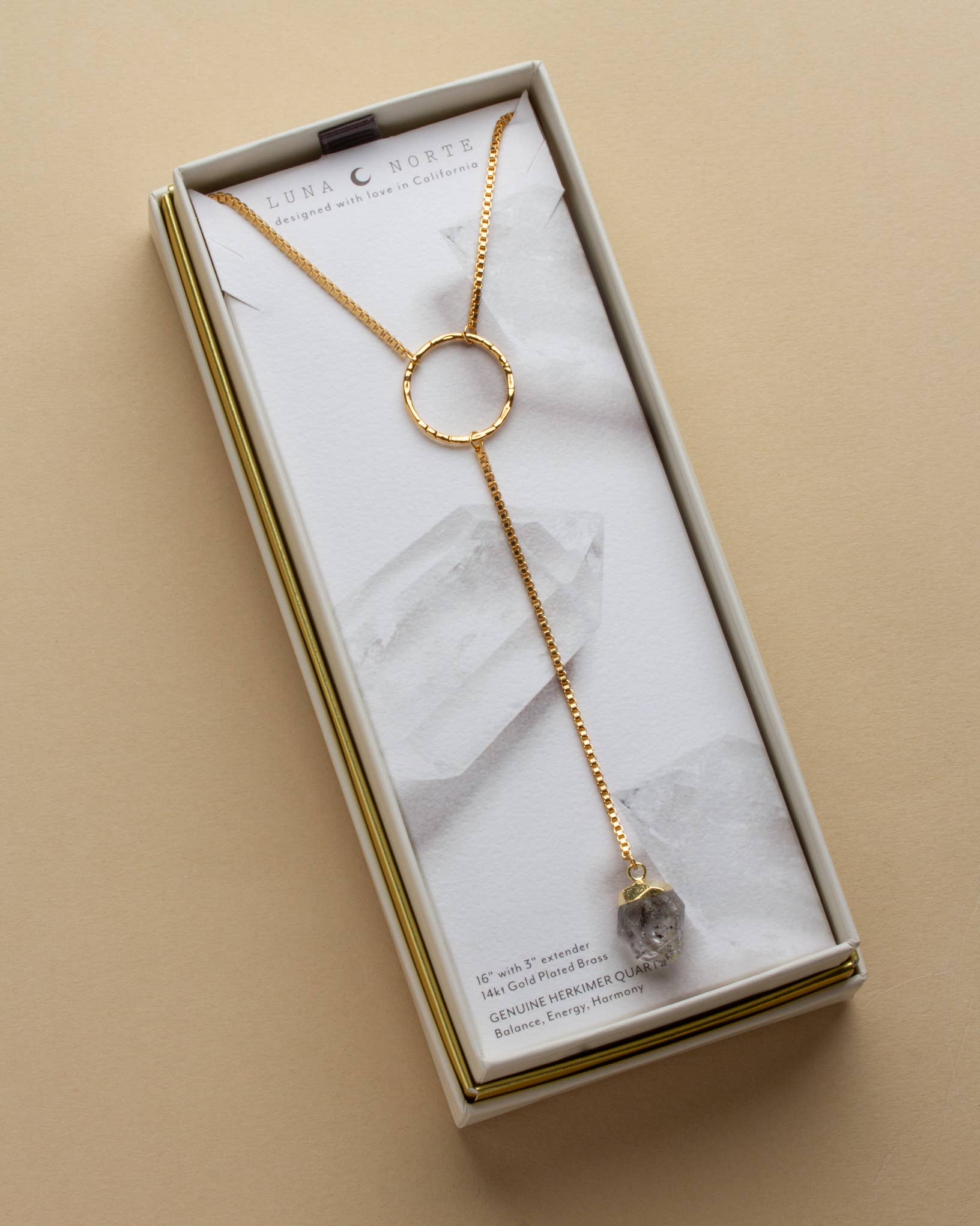 Luna Norte - Always on The Run Y Necklace- Herkimer Quartz