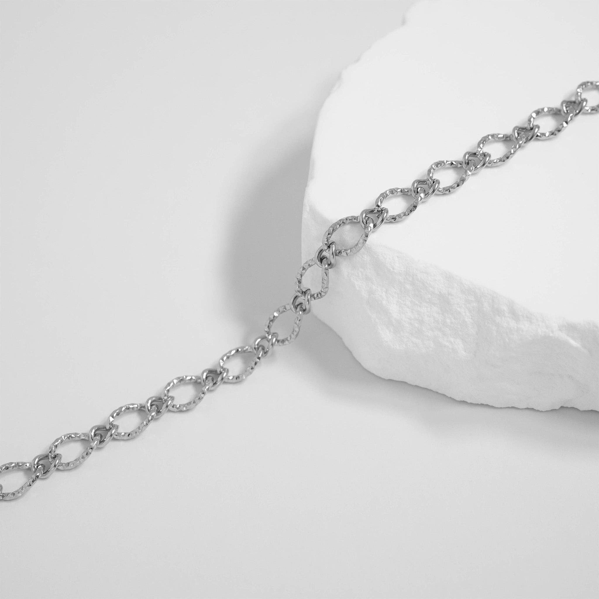 WJW - 18K Gold PVD Stainless Steel Hammered Oval Chain Bracelet