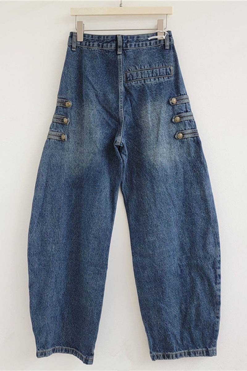 Mccolin - Button-Detail High-Waist Barrel Jeans
