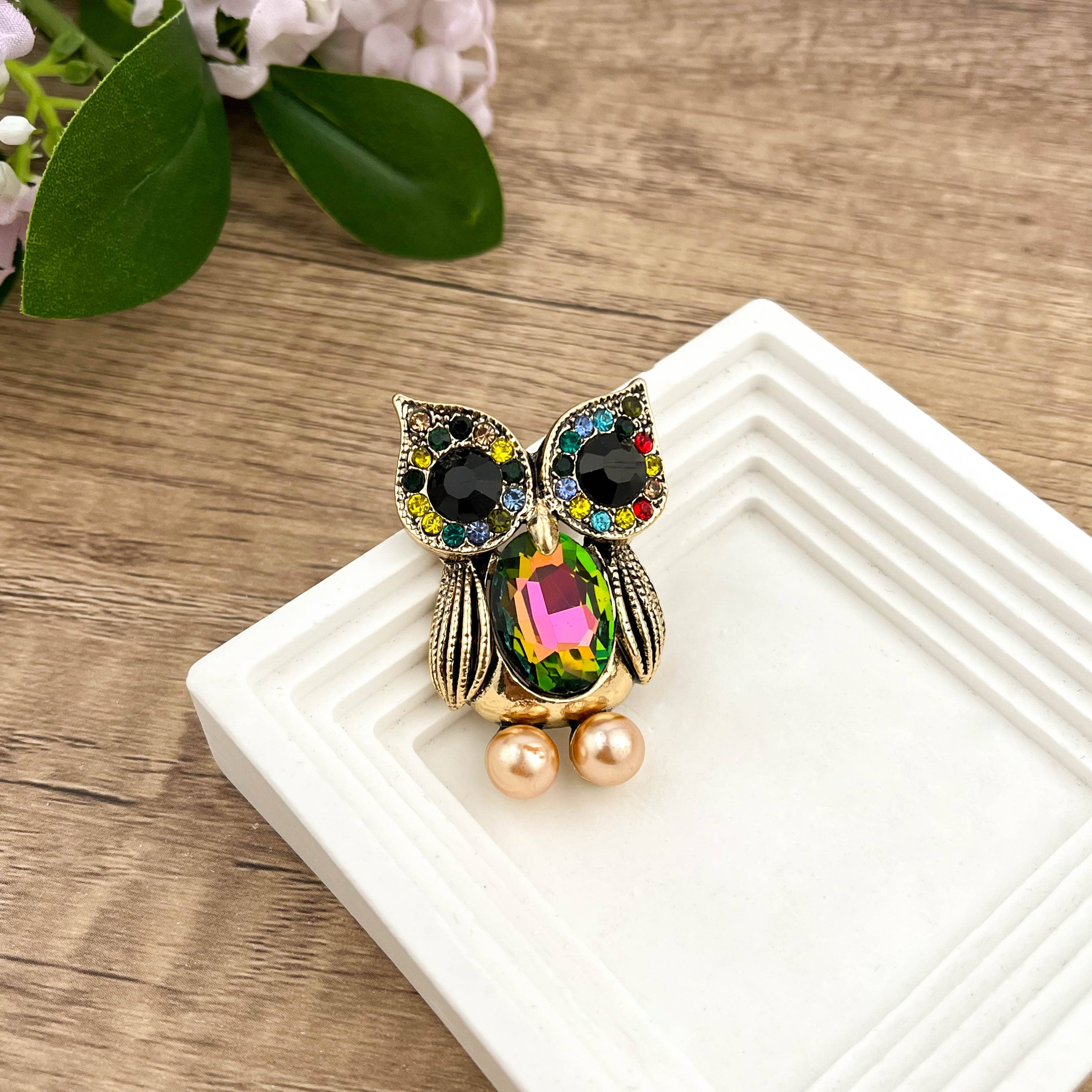 SoapElenGlen - Owl Rhinestone Brooch, Sparkling Wise Owl Pin Accessory