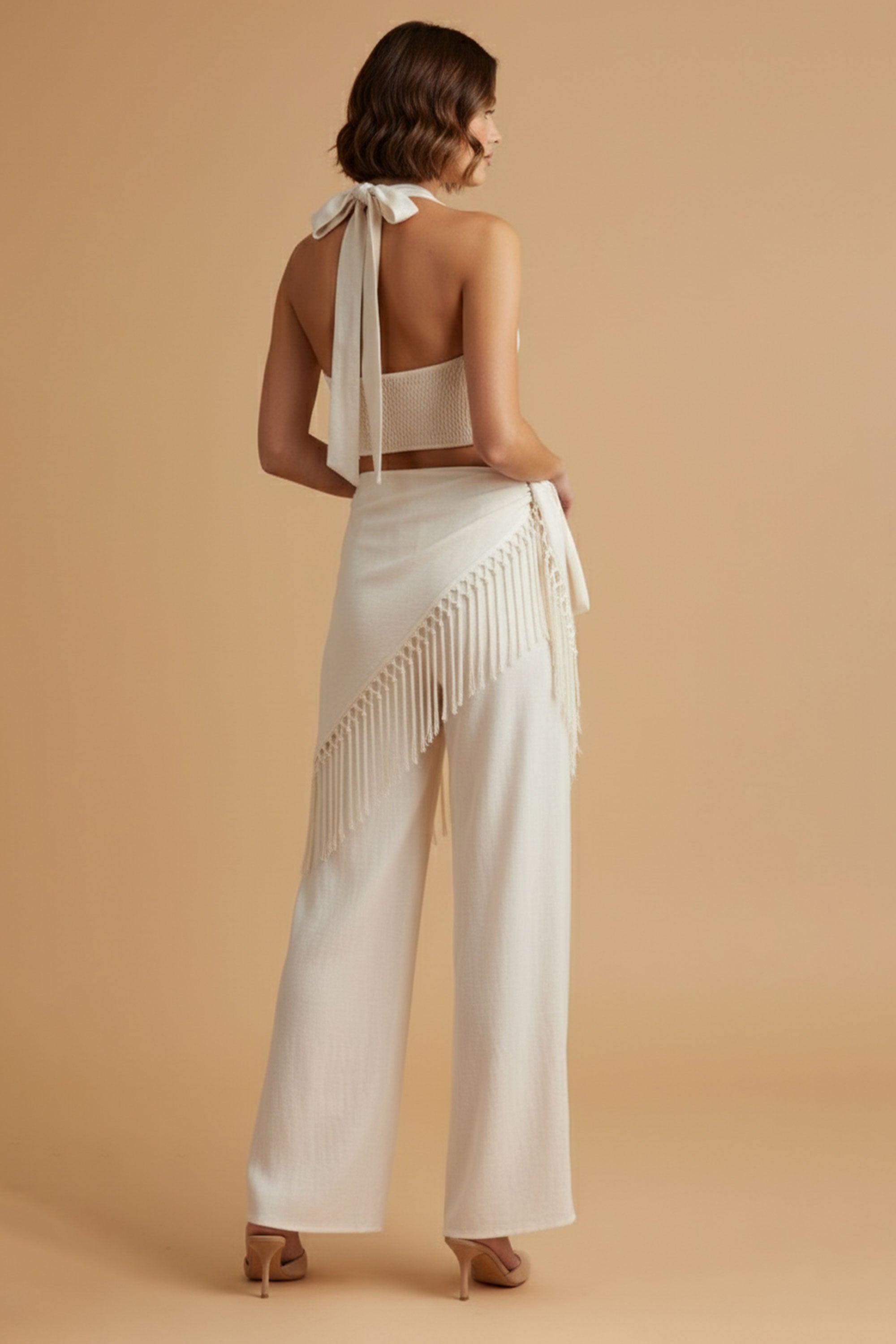 Fringe Wrap Three Piece Set Top Pants Scarf