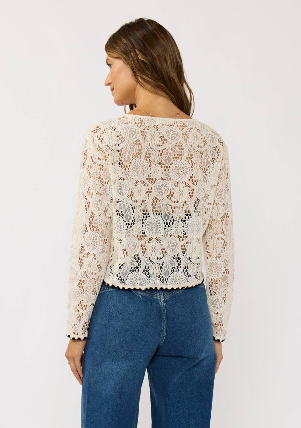 Lovestitch - Crewneck Lace Top with Contrast Hem
