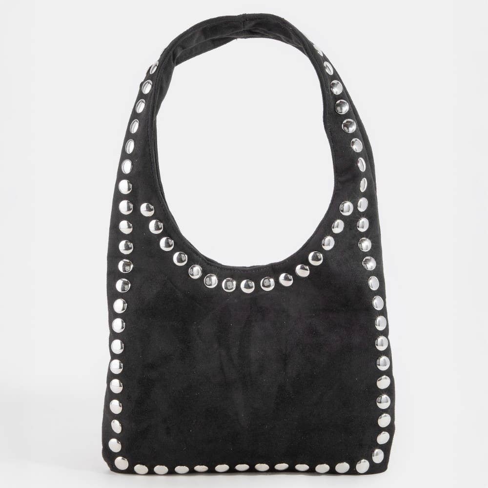 Grommet Border Studded Suede Shoulder Bag