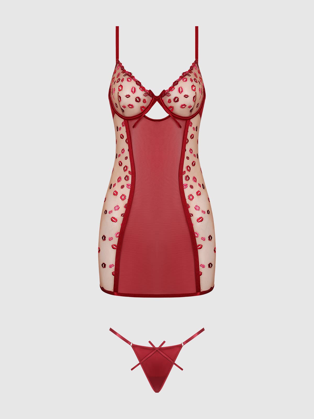 House of Desire - ANGELINA LIPS EMBROIDERY BOW BACK CHEMISE SET