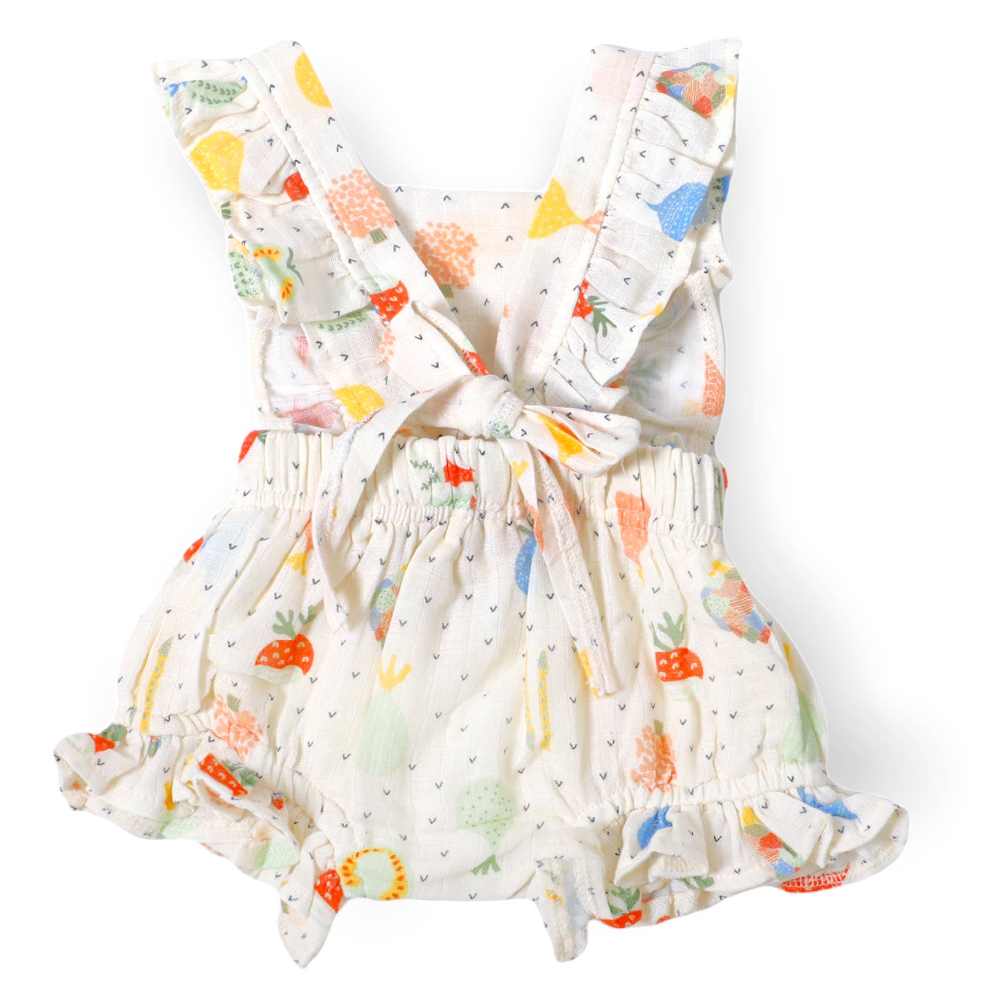 Viverano Organics - Veggie Ruffled Short Baby Romper Tie Back (Organic Muslin)