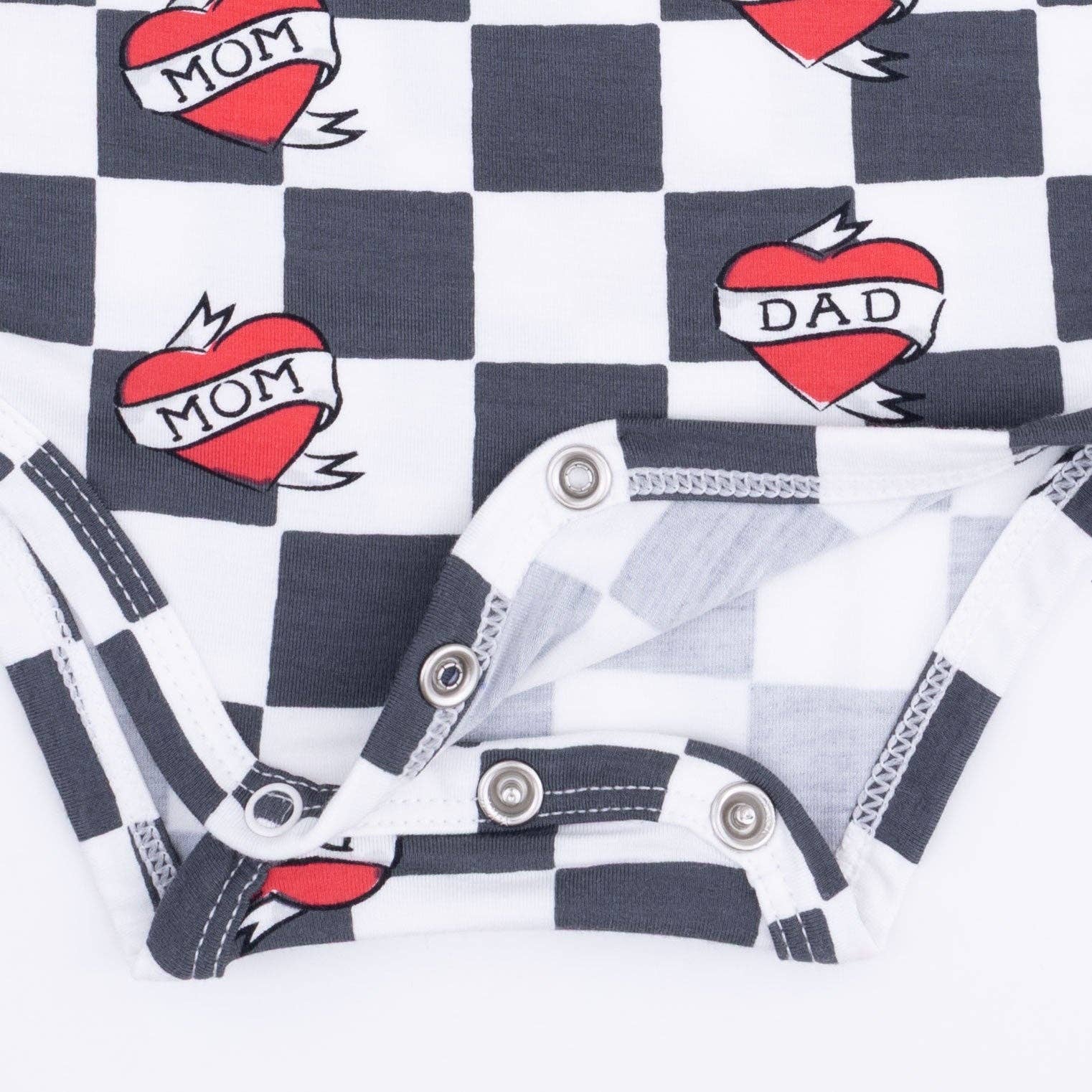 Angel Dear - Heart Tattoo Check Black - Long Sleeve Bodysuit
