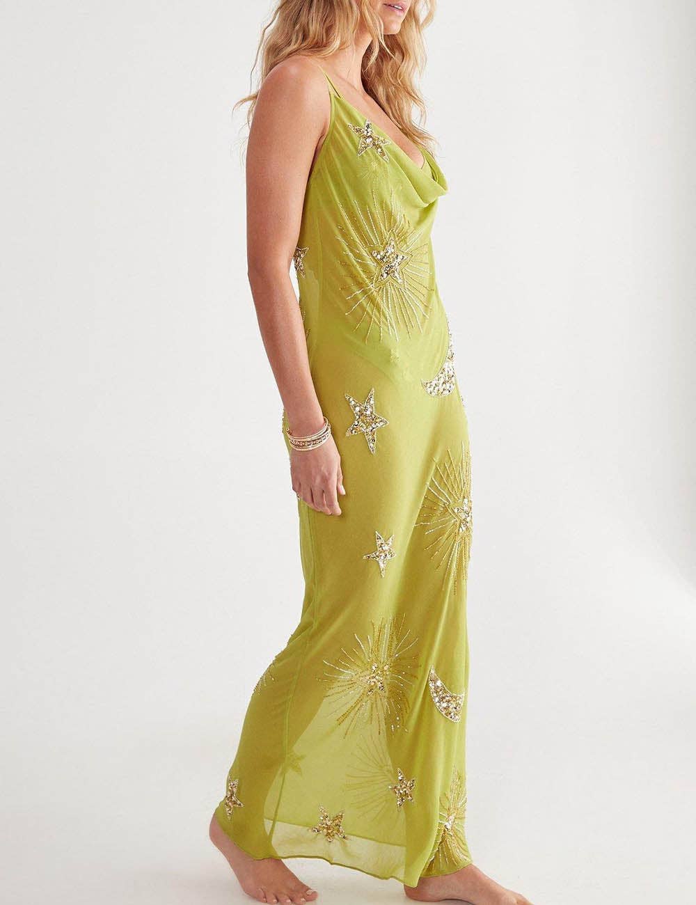 Dipped Shop - Sexy Sparking Sequins V-Neck Backless Maxi Dress DP26I474