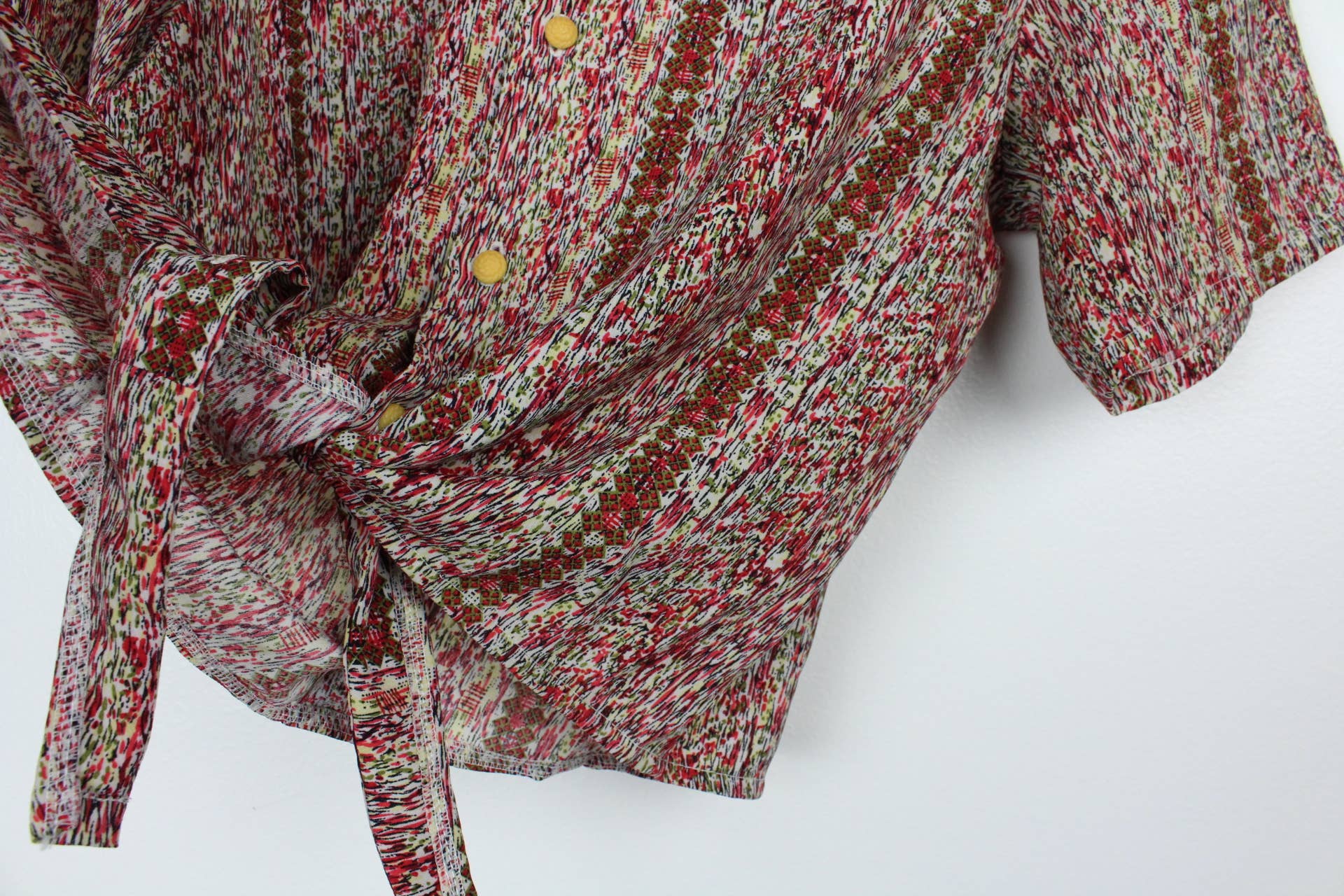 Reworked Vintage Short-Sleeve Button Up Blouse - Tied Front