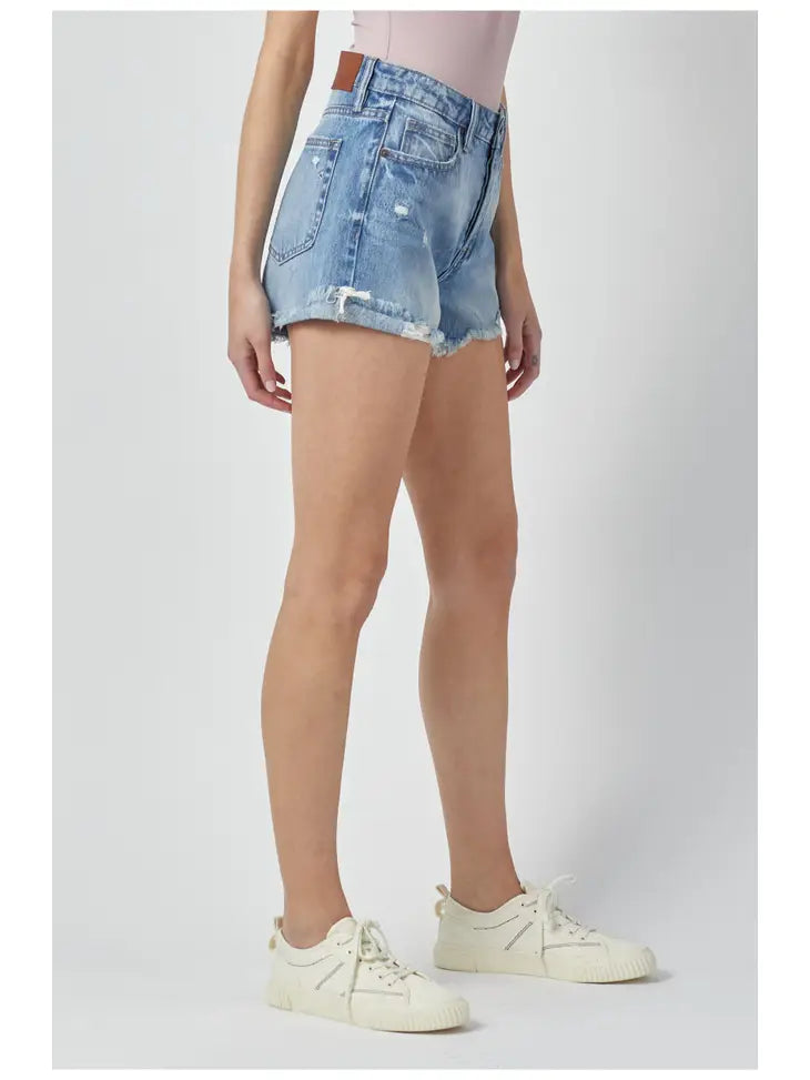 Hidden Jeans - Dark Wash Destroyed Mom Shorts