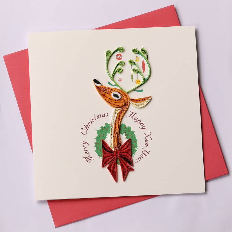 Poppin Cards and Gifts - Merry Xmas Deer Holiday Quilled Card