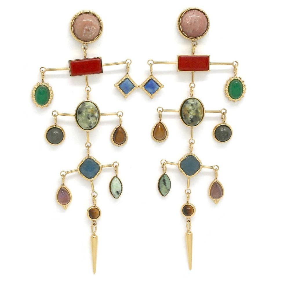 LIZOU - Museum Style Artsy Semi Precious Stone Mobile Earrings