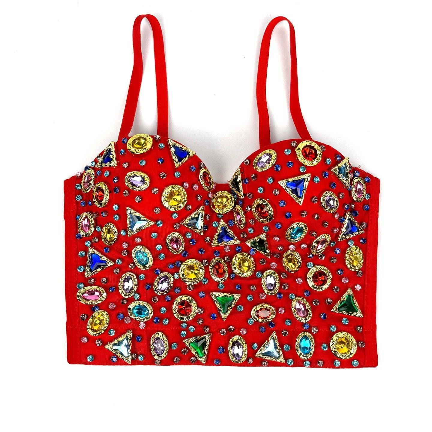 SALINA TRADING INC - Retro Acrylic Fishbone Bustier Top with Colorful Rhinestones