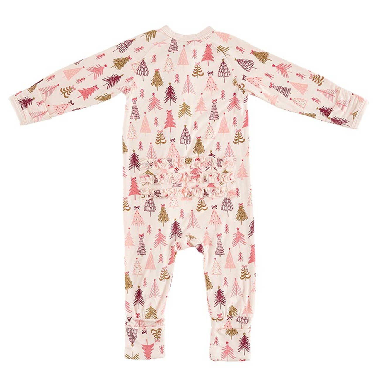 Stephan Baby by Creative Brands - Cozy Romper with Ruffles - Pink Trees