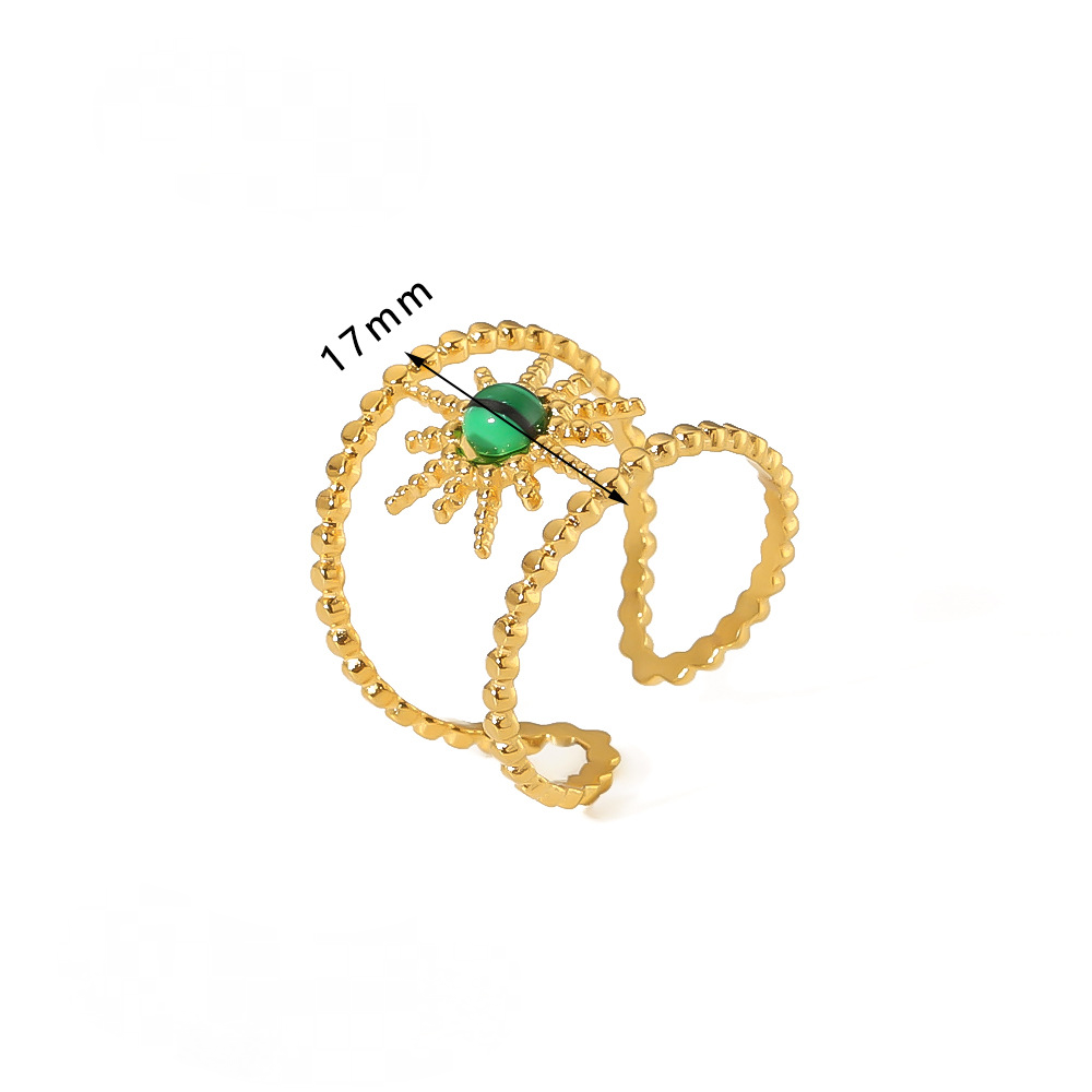 Mio Queena - 18K Gold-plated Stainless Steel Inlaid Stone Rings - FGS/CS