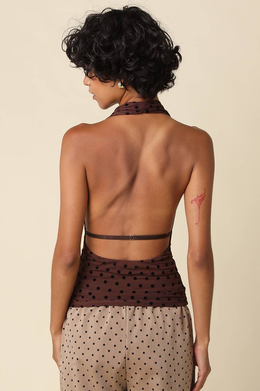 Olivaceous - Karrie Polka Dot Halter Top