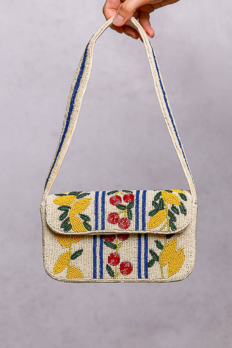 Pol Clothing - Beaded Cherry Pattern Flap Shoulder Bag