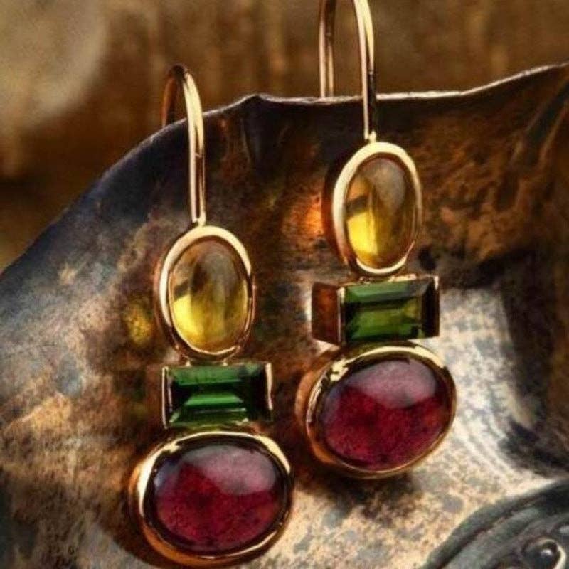 Dipped Shop - Retro Geometric Sparkling Cubic Zirconia Drop Earrings