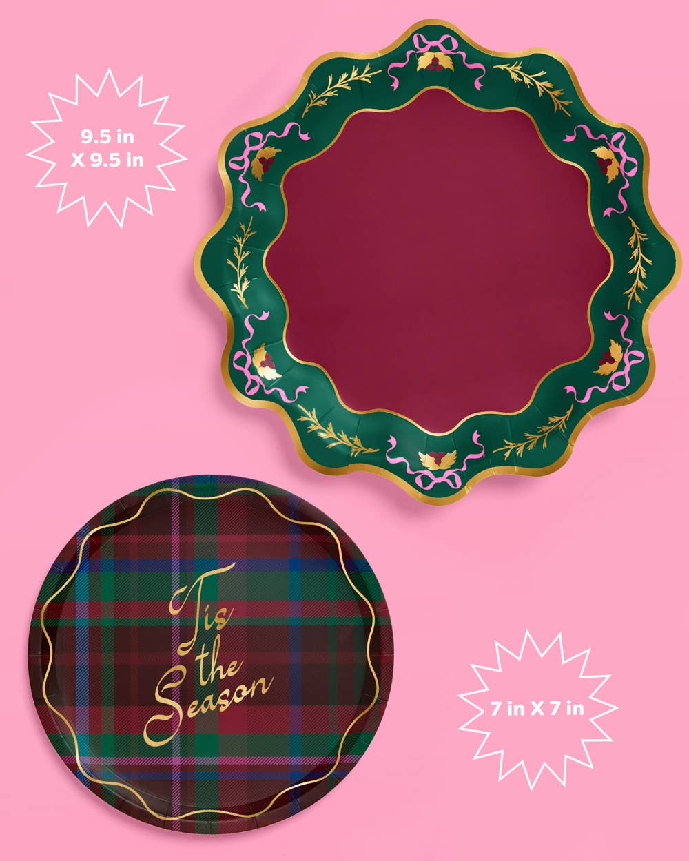 xo, Fetti - Tis the Season Plate Set - 32 paper plates, 2 sizes Christmas Xmas Holiday Tablescape
