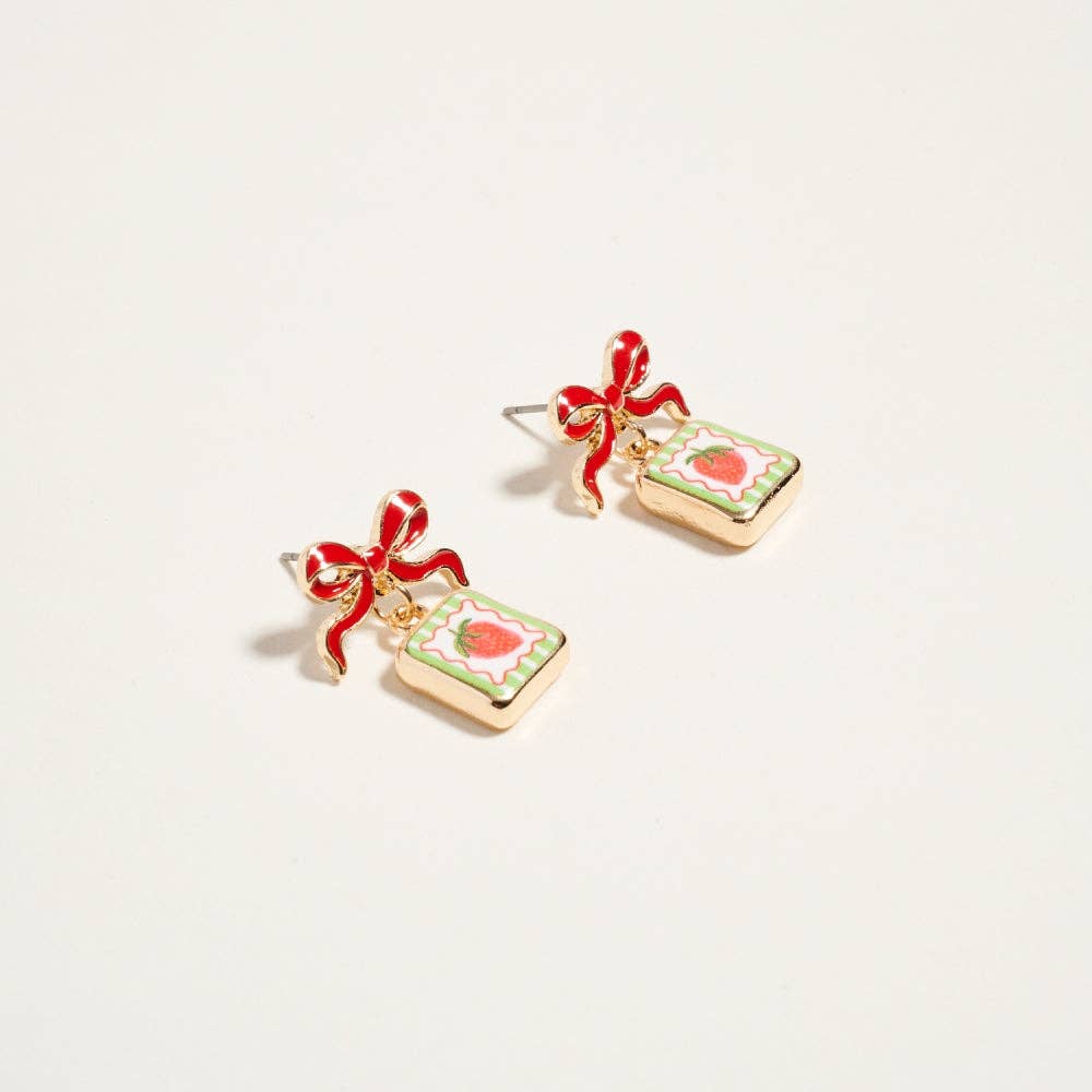 Designature New York - Vintage Fruit Plant Print Tile Enamel Bow Earrings