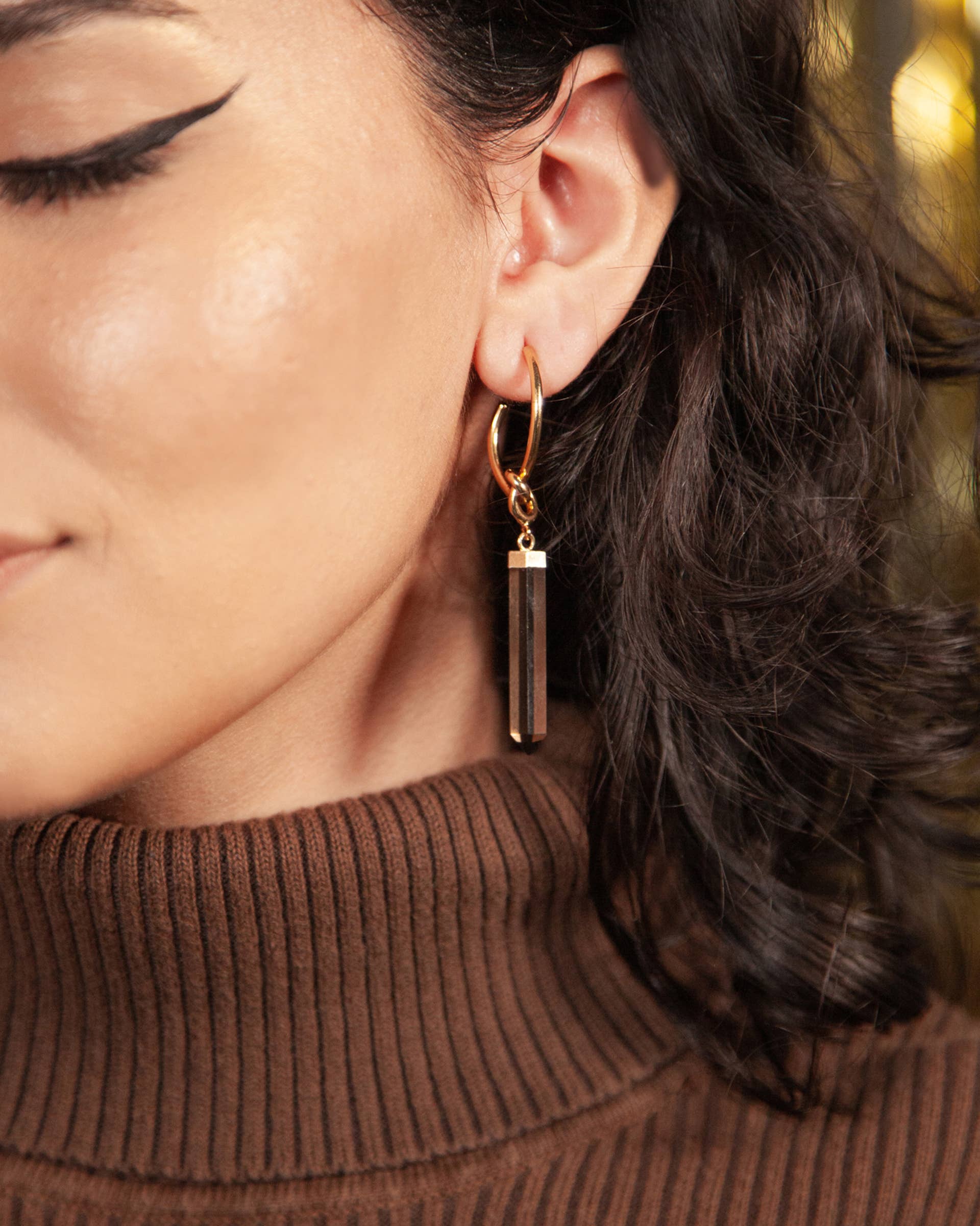 Smoking Point Hoop Earrings- Smoky Quartz