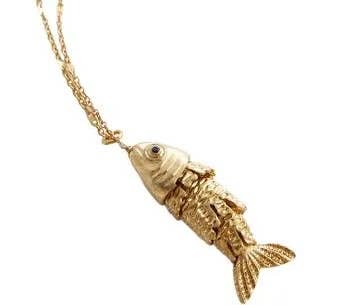 HoopLa - Lure- 14K Gold Steel Articulated Portuguese Fish Necklace