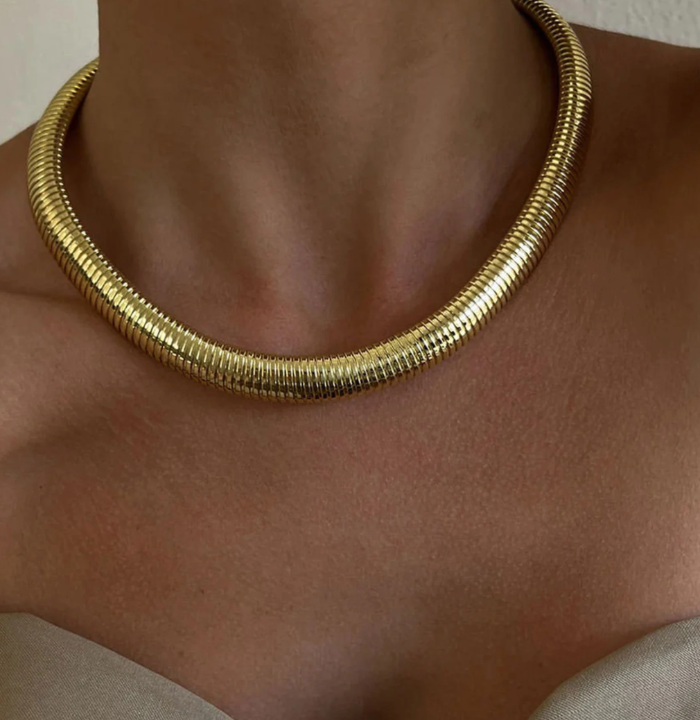 HoopLa - Tobogas, Cobra Omega Collar Necklace- Steel