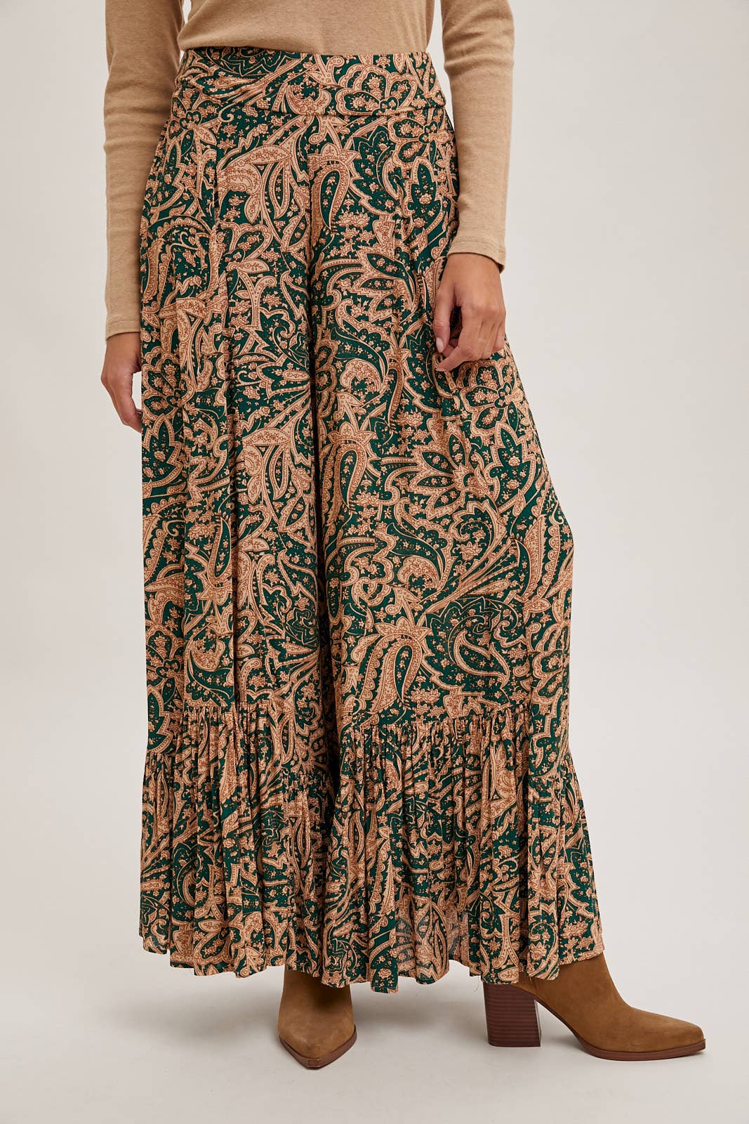 Bluivy - PAISLEY PRINT WIDE RUFFLED PANTS