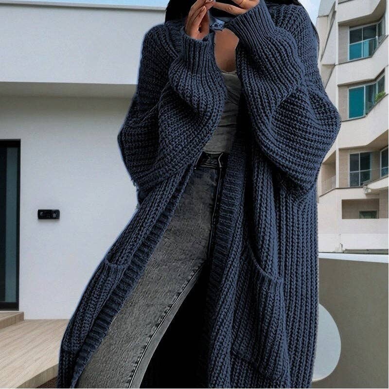 Sheer Trend - Mid-Length Solid Color Loose Cardigan Coat