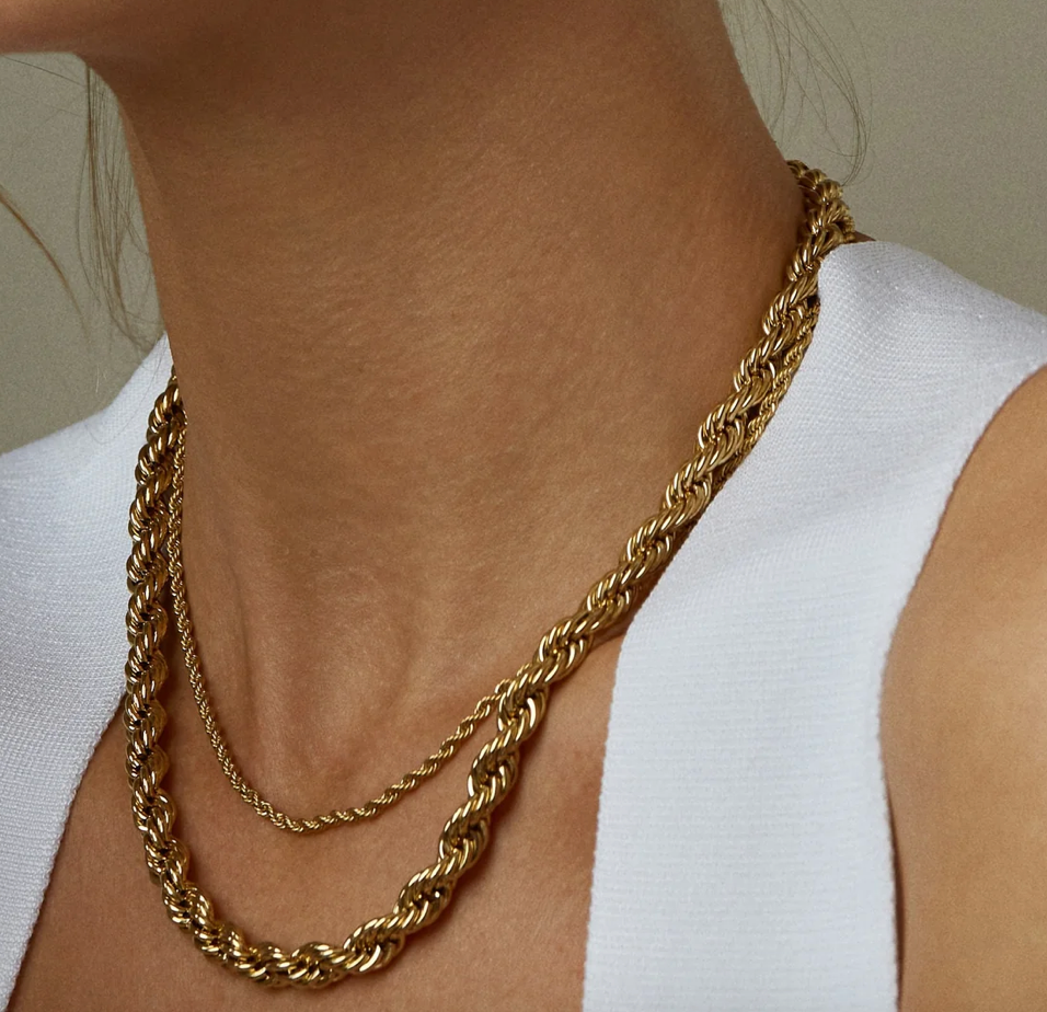 HoopLa - Rope Spiga Necklace Stainless Steel 14K Gold. Waterproof