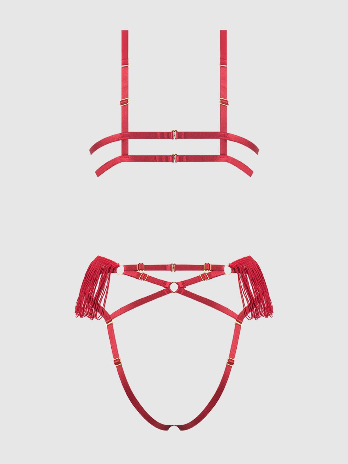 House of Desire - PHOENIX FAUX LEATHER & FRINGE CROTCHLESS TEDDY