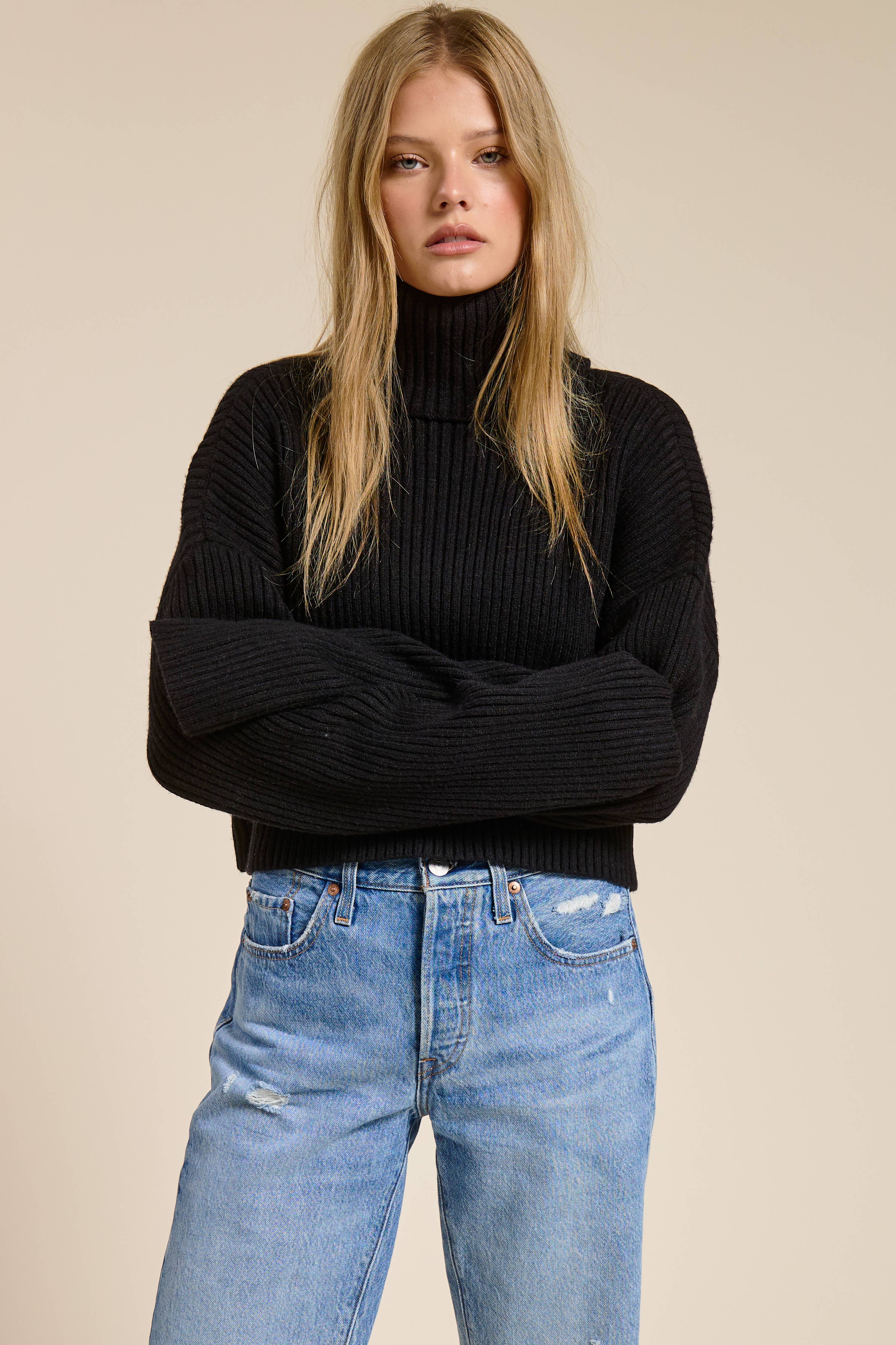 Mimosa - Cropped Ribbed Turtleneck Sweater