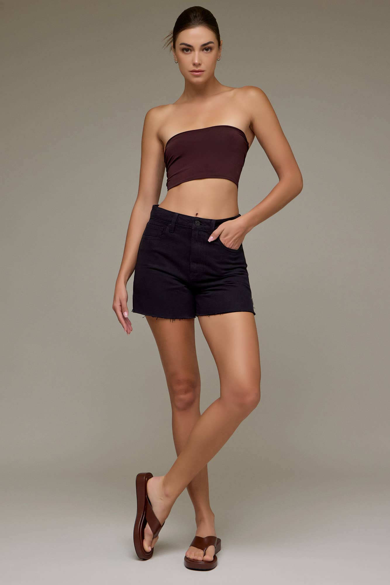 Hidden Jeans - Black Side Slit Mom Shorts
