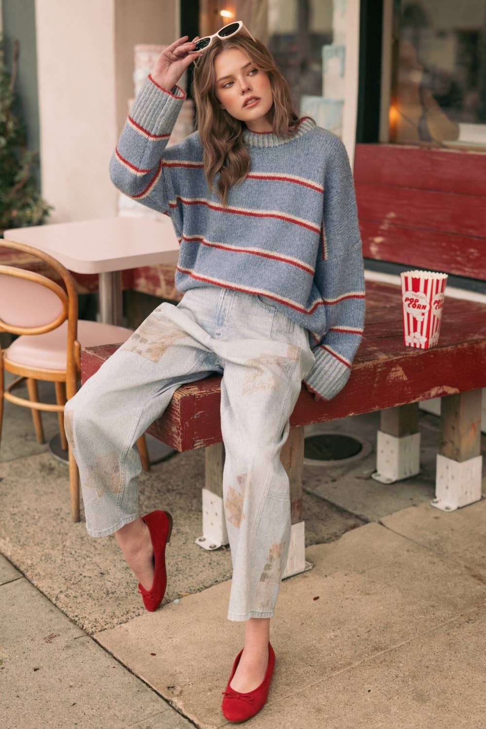 MIOU MUSE - P6792 PATCHWORK EFFECT DENIM BARREL PANTS