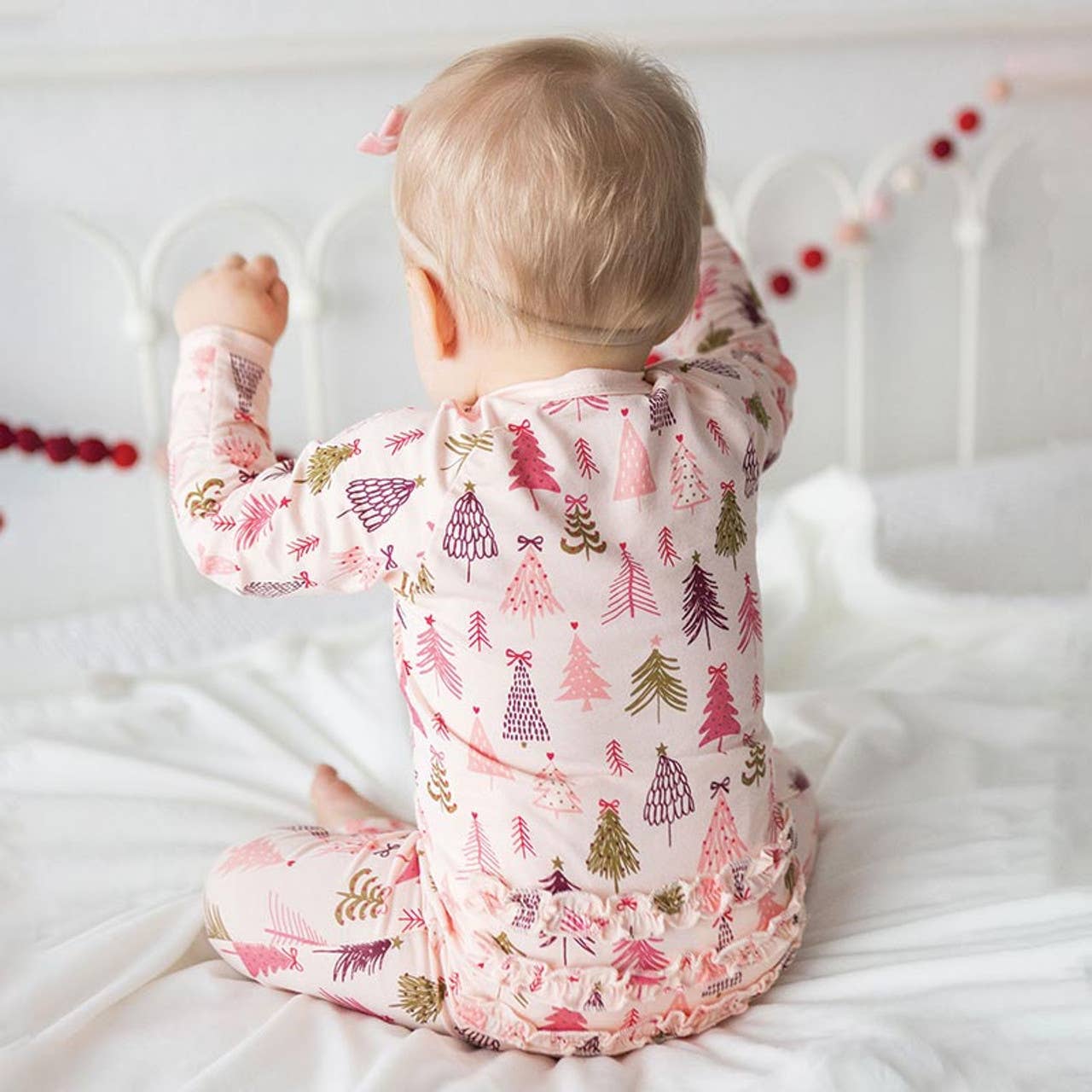 Stephan Baby by Creative Brands - Cozy Romper with Ruffles - Pink Trees