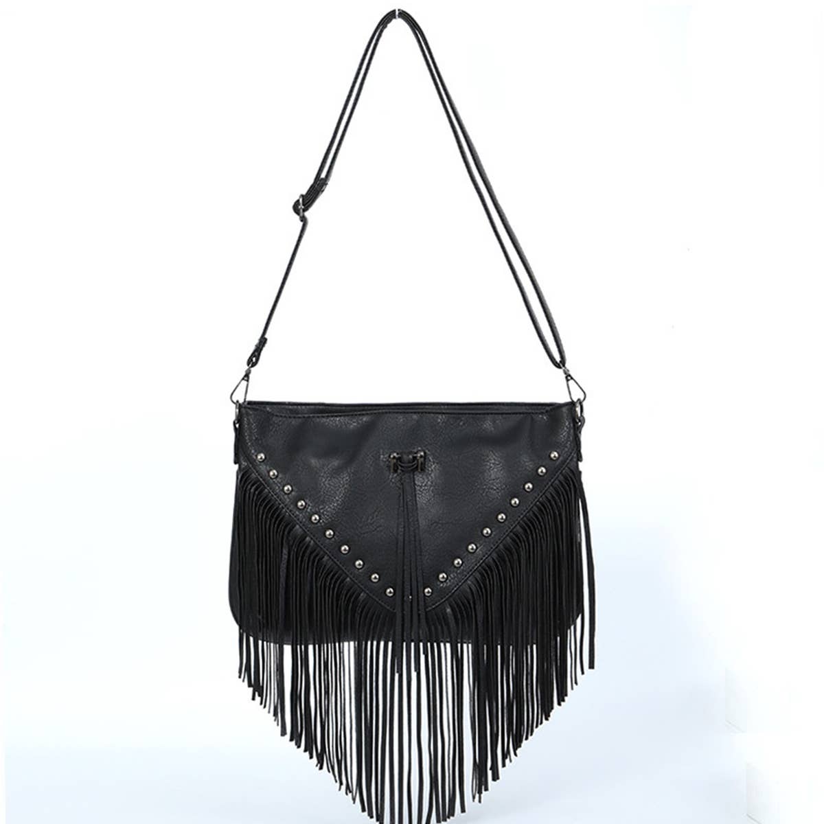 RIVET SOFT PU LEATHER TASSEL SHOULDER BAG