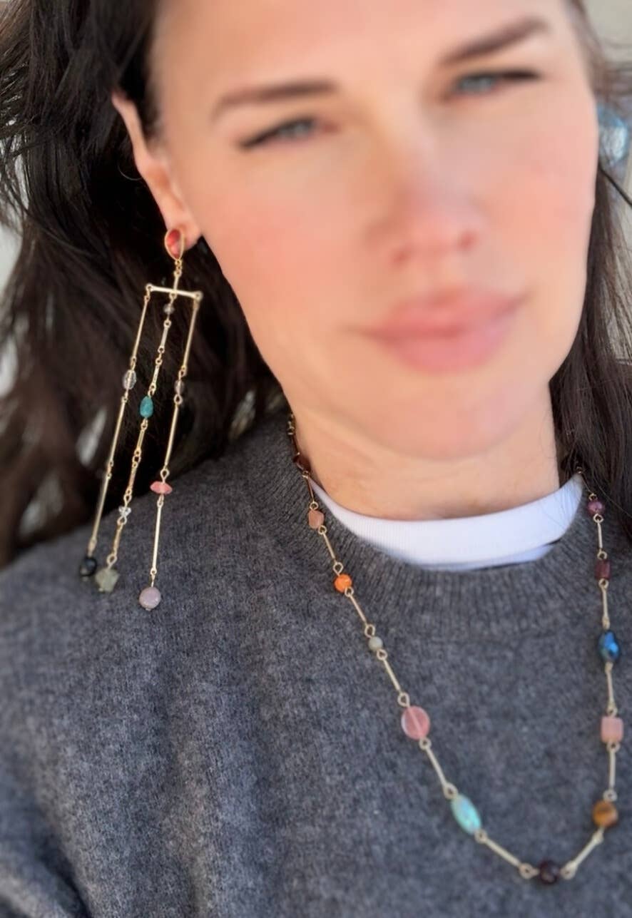 HoopLa - Serenity Cove Fringe Earring- Genuine Gemstone and 14K gold