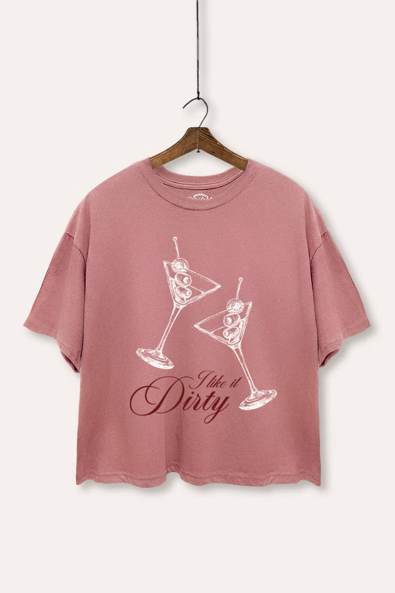 VINTAGE POINT USA - I Like It Dirty Martini Graphic Boxy Crop Top
